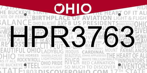 HPR3763 Ohio License Plate