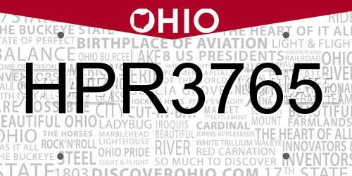 HPR3765 Ohio License Plate