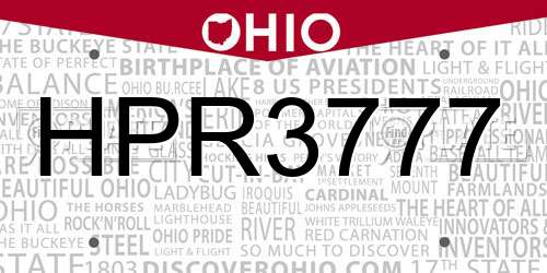 HPR3777 Ohio License Plate
