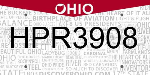 HPR3908 Ohio License Plate