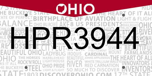 HPR3944 Ohio License Plate