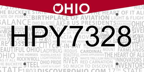 HPY7328 Ohio License Plate