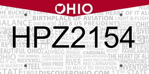 HPZ2154 Ohio License Plate