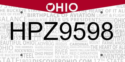 HPZ9598 Ohio License Plate