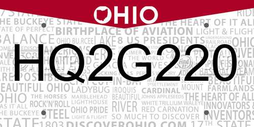 HQ2G220 Ohio License Plate
