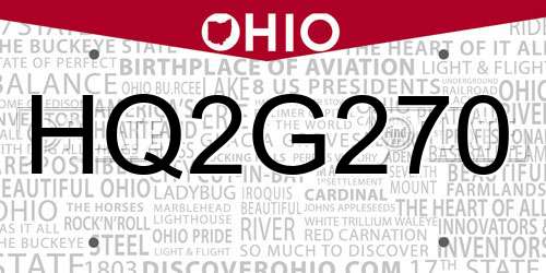 HQ2G270 Ohio License Plate