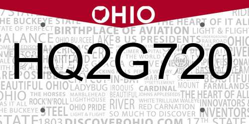 HQ2G720 Ohio License Plate