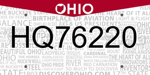HQ76220 Ohio License Plate