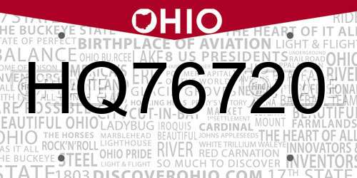 HQ76720 Ohio License Plate