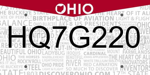 HQ7G220 Ohio License Plate