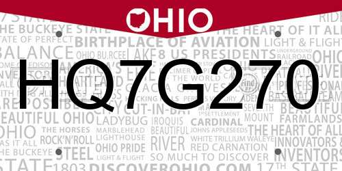 HQ7G270 Ohio License Plate