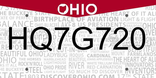HQ7G720 Ohio License Plate
