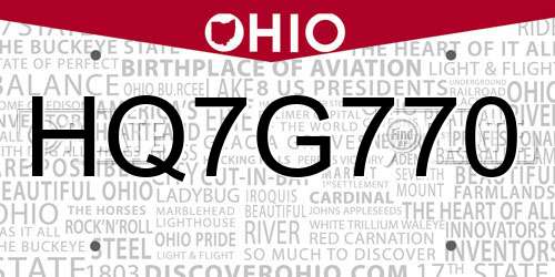 HQ7G770 Ohio License Plate