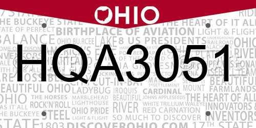HQA3051 Ohio License Plate