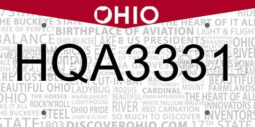 HQA3331 Ohio License Plate
