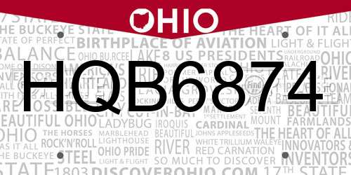 HQB6874 Ohio License Plate