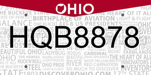 HQB8878 Ohio License Plate