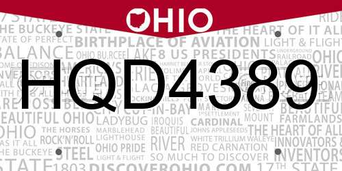 HQD4389 Ohio License Plate
