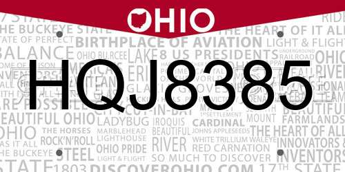 HQJ8385 Ohio License Plate