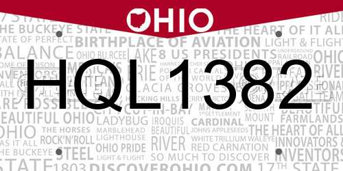 HQL1382 Ohio License Plate
