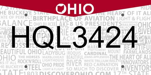 HQL3424 Ohio License Plate