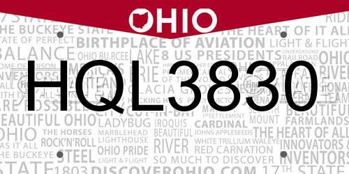 HQL3830 Ohio License Plate