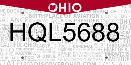 HQL5688 Ohio License Plate