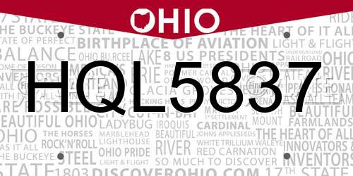 HQL5837 Ohio License Plate