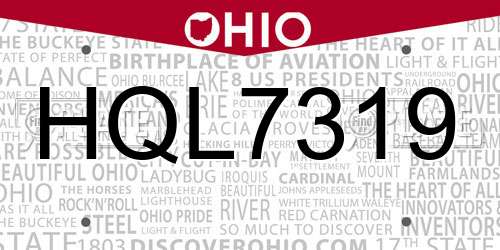 HQL7319 Ohio License Plate