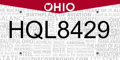 HQL8429 Ohio License Plate