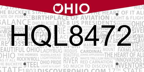 HQL8472 Ohio License Plate