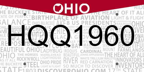 HQQ1960 Ohio License Plate