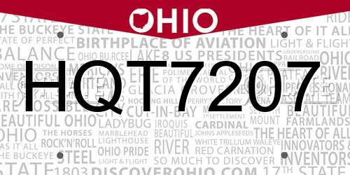 HQT7207 Ohio License Plate