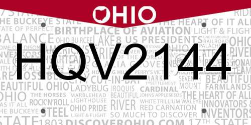 HQV2144 Ohio License Plate