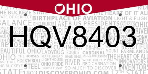 HQV8403 Ohio License Plate