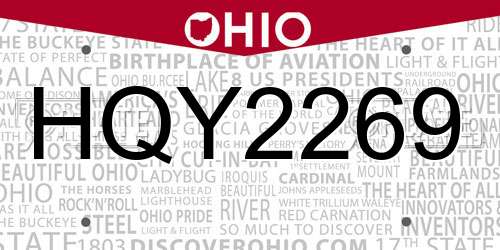 HQY2269 Ohio License Plate