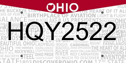 HQY2522 Ohio License Plate