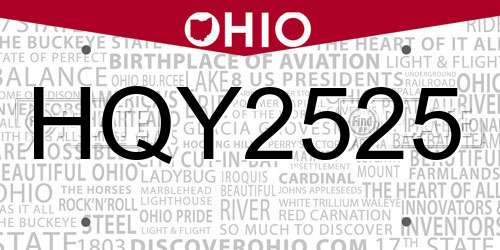 HQY2525 Ohio License Plate