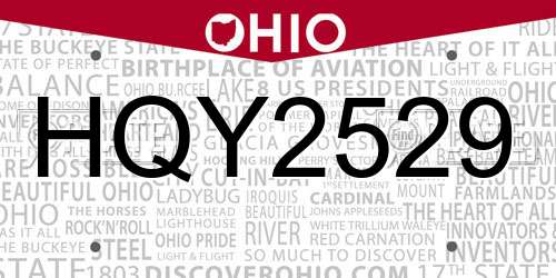 HQY2529 Ohio License Plate