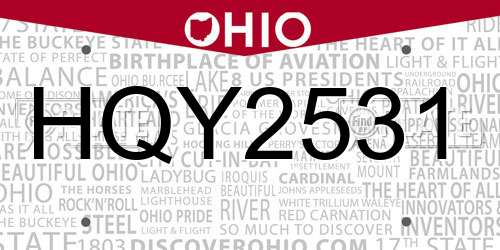 HQY2531 Ohio License Plate