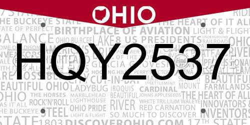 HQY2537 Ohio License Plate