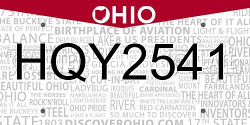 HQY2541 Ohio License Plate