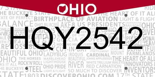 HQY2542 Ohio License Plate