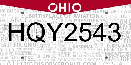 HQY2543 Ohio License Plate