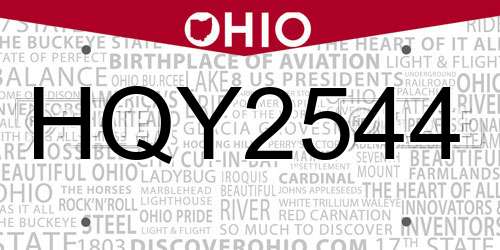 HQY2544 Ohio License Plate