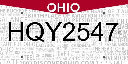 HQY2547 Ohio License Plate