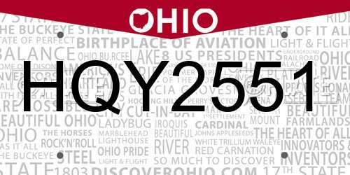 HQY2551 Ohio License Plate