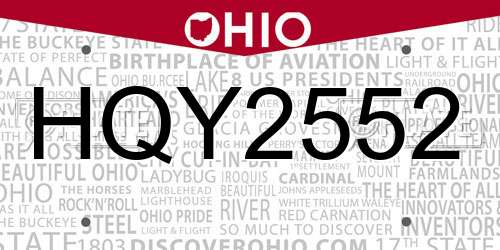 HQY2552 Ohio License Plate