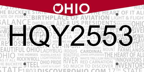 HQY2553 Ohio License Plate