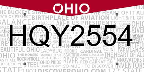 HQY2554 Ohio License Plate